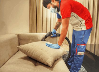 Steam cleaning a sofa in Qatar